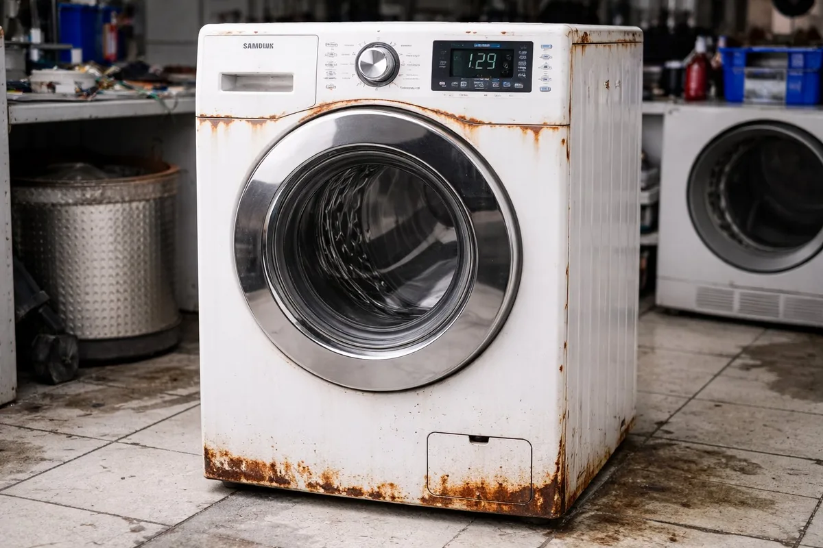 Máquina de lavar enferrujada antes do conserto